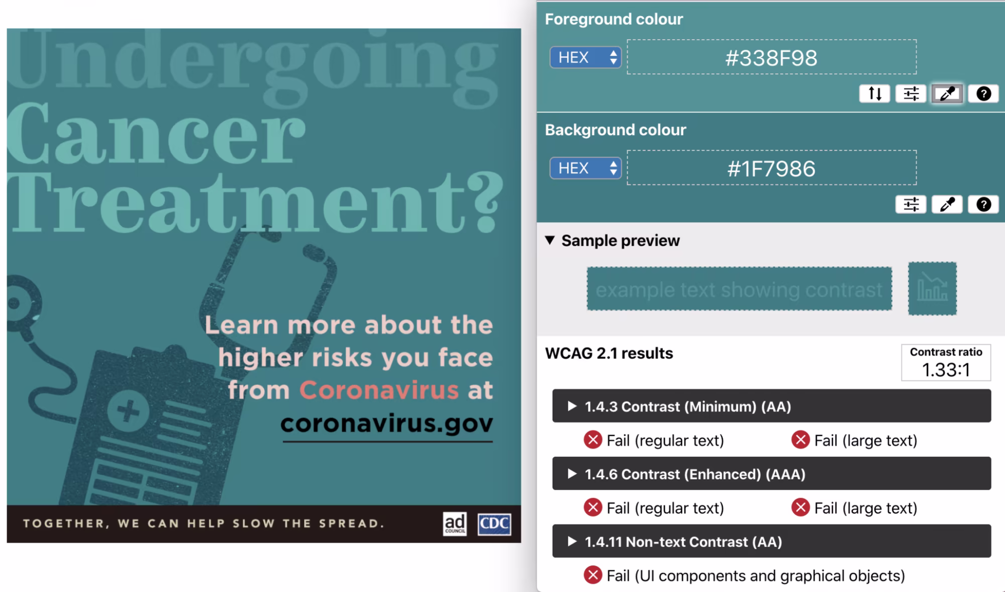 Original PSA – color contrast ratio of 1.33:1 with the word 
