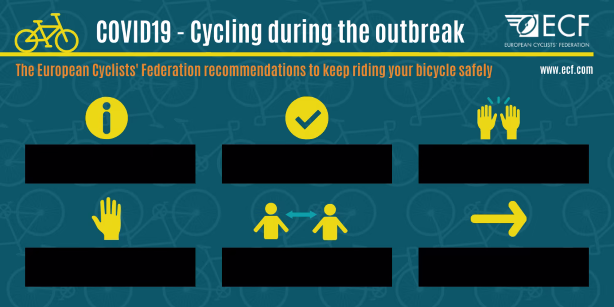 Edited PSA from the European Cyclists' Federation hiding the text and showing just the icons.