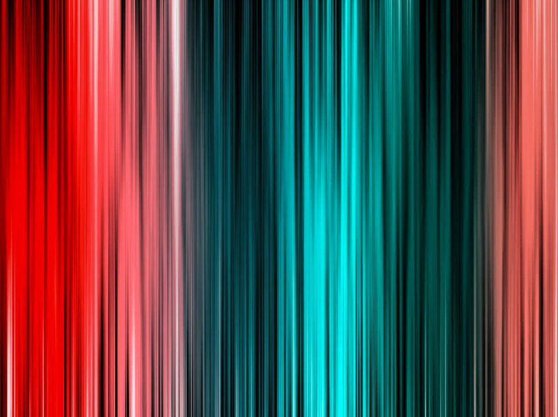 Vertical lines of red, teal, and orange.