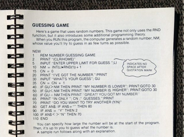 Guessing game code script for the Commodore 64.