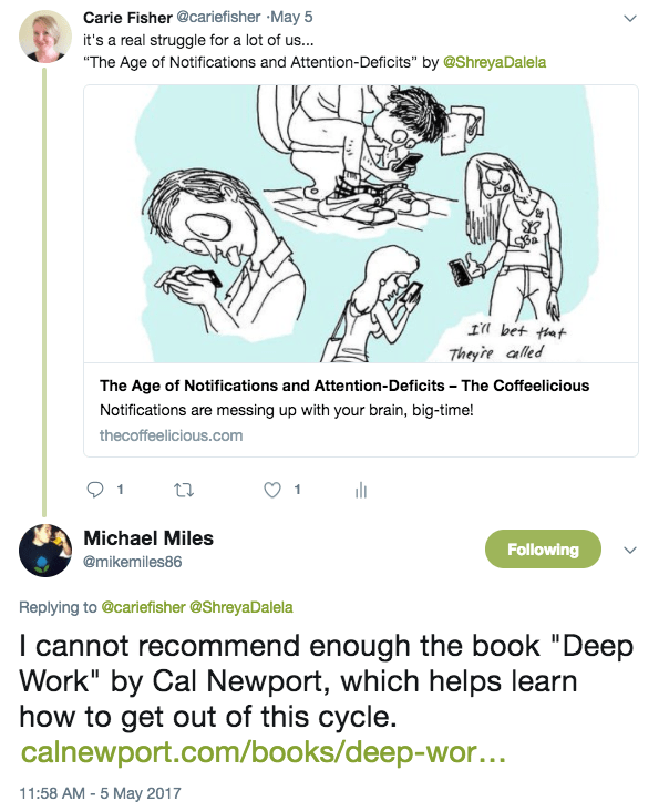 Twitter correspondence with Michael Miles.