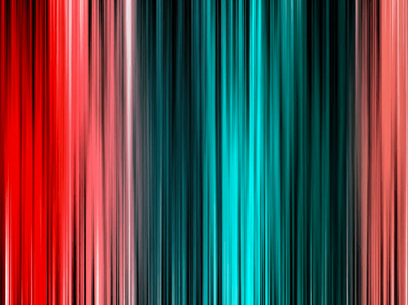 Vertical lines of red, teal, and orange.